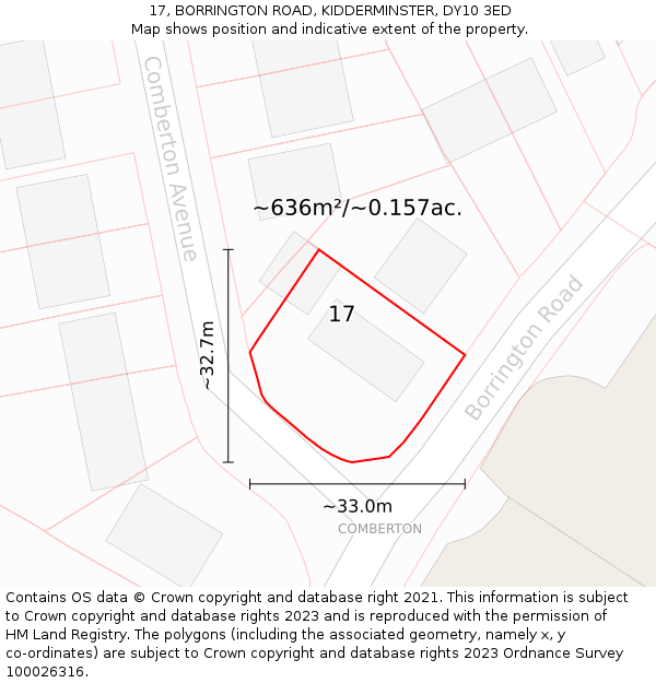 17, BORRINGTON ROAD, KIDDERMINSTER, DY10 3ED: Plot and title map