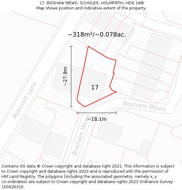 17, BOSHAW MEWS, SCHOLES, HOLMFIRTH, HD9 1WB: Plot and title map