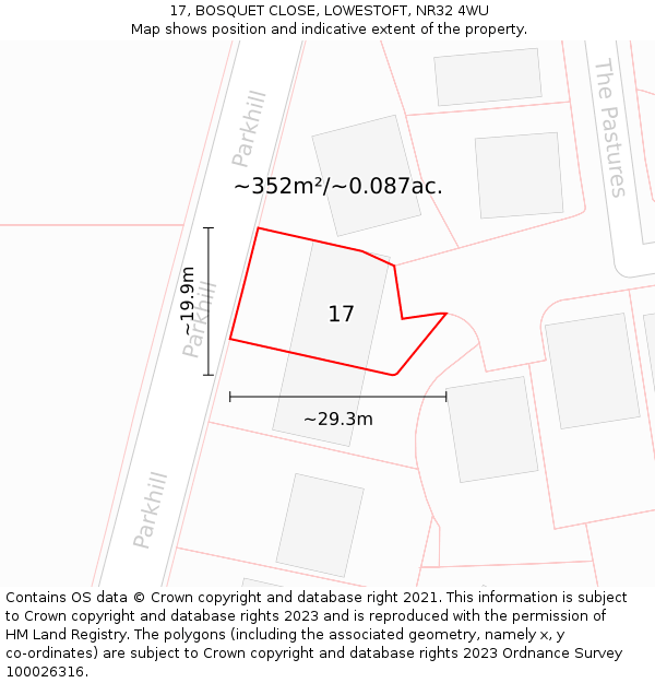 17, BOSQUET CLOSE, LOWESTOFT, NR32 4WU: Plot and title map
