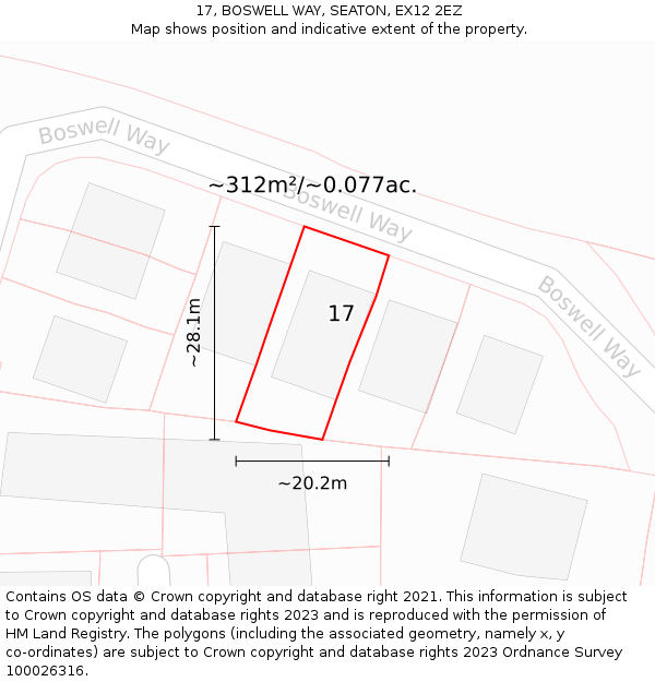 17, BOSWELL WAY, SEATON, EX12 2EZ: Plot and title map