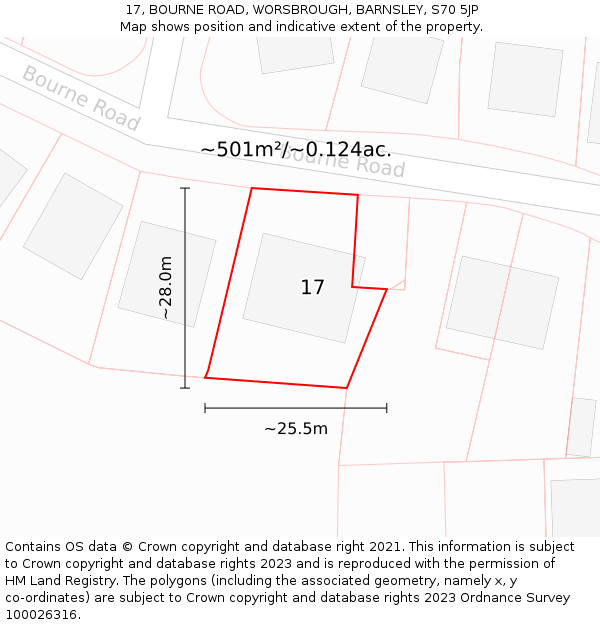 17, BOURNE ROAD, WORSBROUGH, BARNSLEY, S70 5JP: Plot and title map