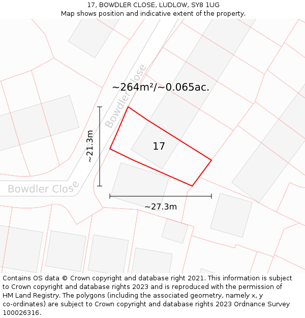 17, BOWDLER CLOSE, LUDLOW, SY8 1UG: Plot and title map