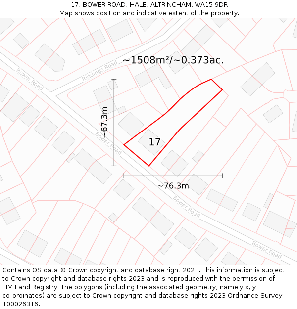 17, BOWER ROAD, HALE, ALTRINCHAM, WA15 9DR: Plot and title map