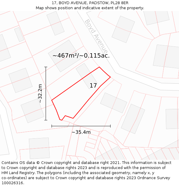 17, BOYD AVENUE, PADSTOW, PL28 8ER: Plot and title map