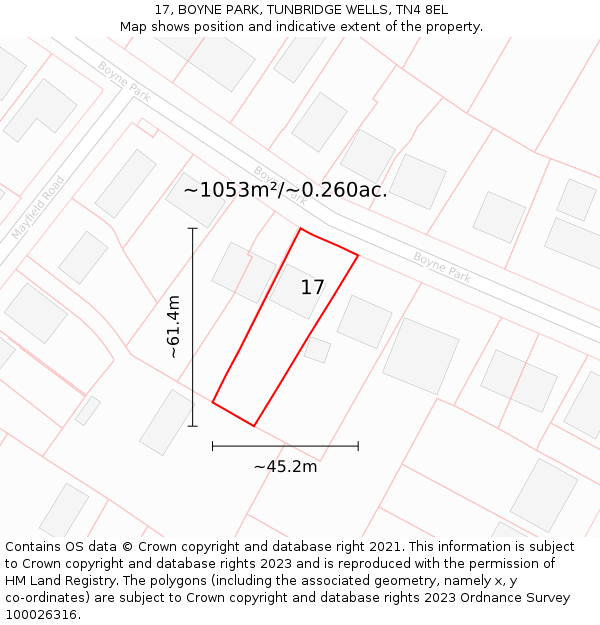 17, BOYNE PARK, TUNBRIDGE WELLS, TN4 8EL: Plot and title map