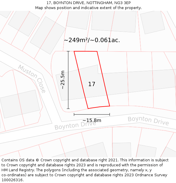 17, BOYNTON DRIVE, NOTTINGHAM, NG3 3EP: Plot and title map