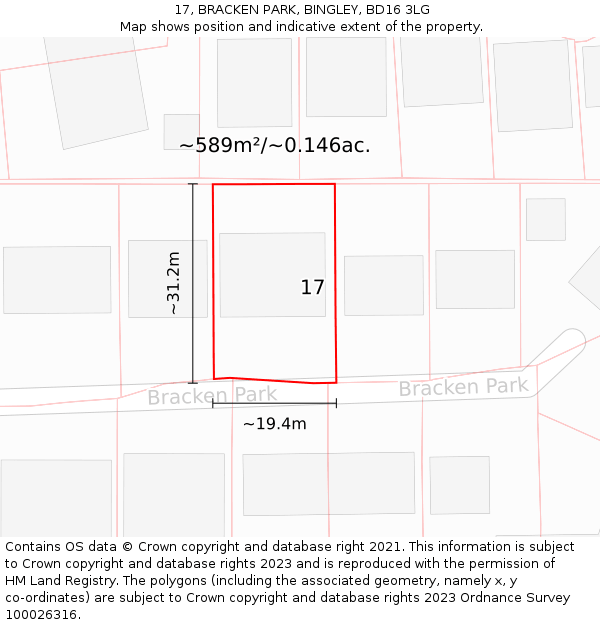 17, BRACKEN PARK, BINGLEY, BD16 3LG: Plot and title map