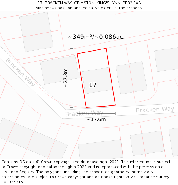 17, BRACKEN WAY, GRIMSTON, KING'S LYNN, PE32 1XA: Plot and title map