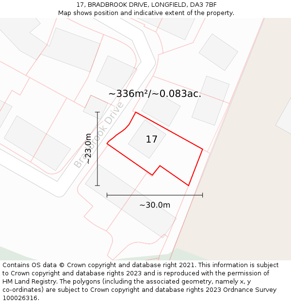 17, BRADBROOK DRIVE, LONGFIELD, DA3 7BF: Plot and title map