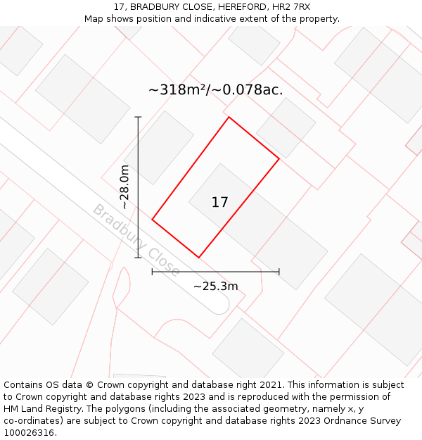 17, BRADBURY CLOSE, HEREFORD, HR2 7RX: Plot and title map