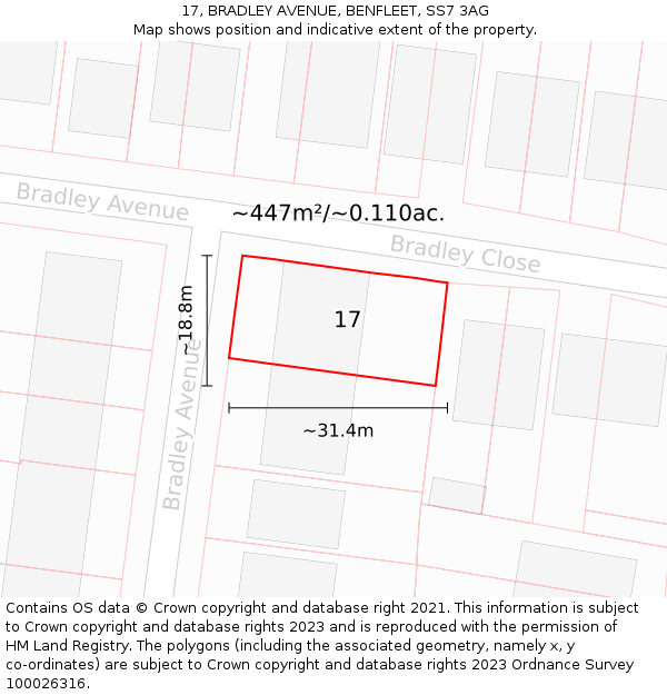 17, BRADLEY AVENUE, BENFLEET, SS7 3AG: Plot and title map