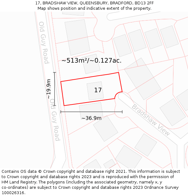 17, BRADSHAW VIEW, QUEENSBURY, BRADFORD, BD13 2FF: Plot and title map