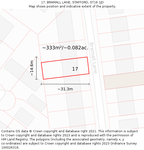 17, BRAMALL LANE, STAFFORD, ST16 1JD: Plot and title map