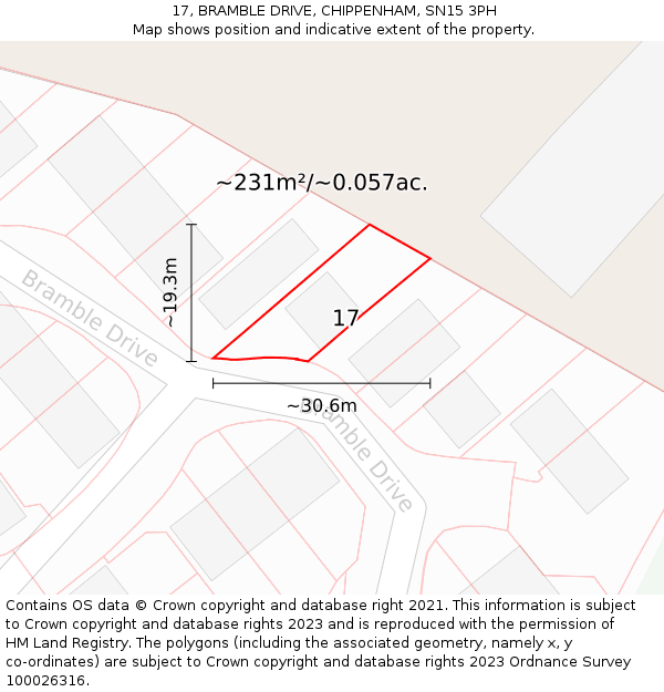 17, BRAMBLE DRIVE, CHIPPENHAM, SN15 3PH: Plot and title map