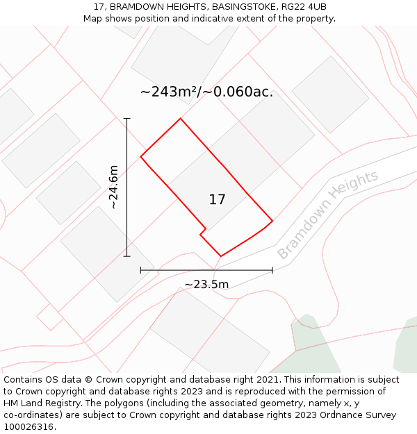 17, BRAMDOWN HEIGHTS, BASINGSTOKE, RG22 4UB: Plot and title map