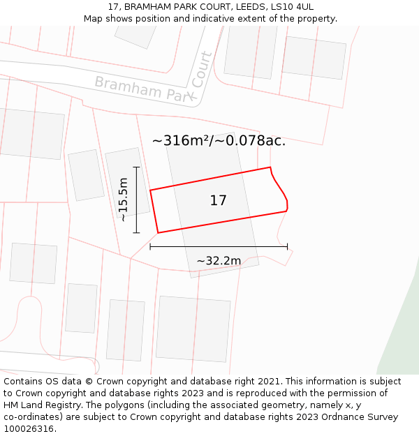 17, BRAMHAM PARK COURT, LEEDS, LS10 4UL: Plot and title map