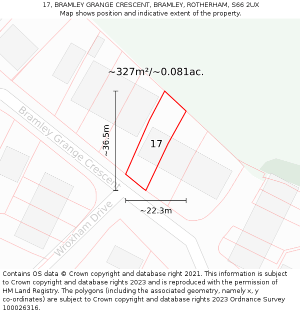 17, BRAMLEY GRANGE CRESCENT, BRAMLEY, ROTHERHAM, S66 2UX: Plot and title map