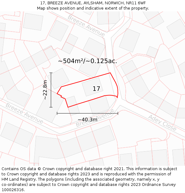 17, BREEZE AVENUE, AYLSHAM, NORWICH, NR11 6WF: Plot and title map