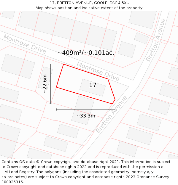 17, BRETTON AVENUE, GOOLE, DN14 5XU: Plot and title map