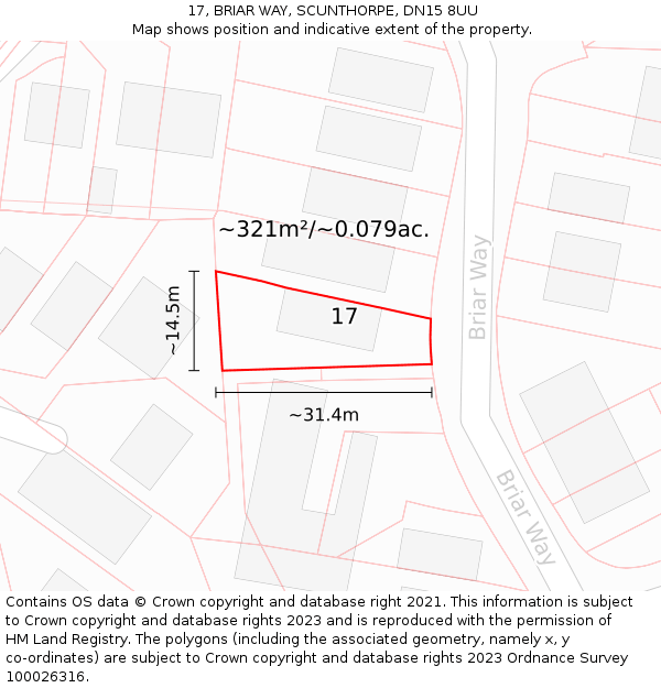 17, BRIAR WAY, SCUNTHORPE, DN15 8UU: Plot and title map