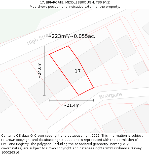 17, BRIARGATE, MIDDLESBROUGH, TS6 9NZ: Plot and title map