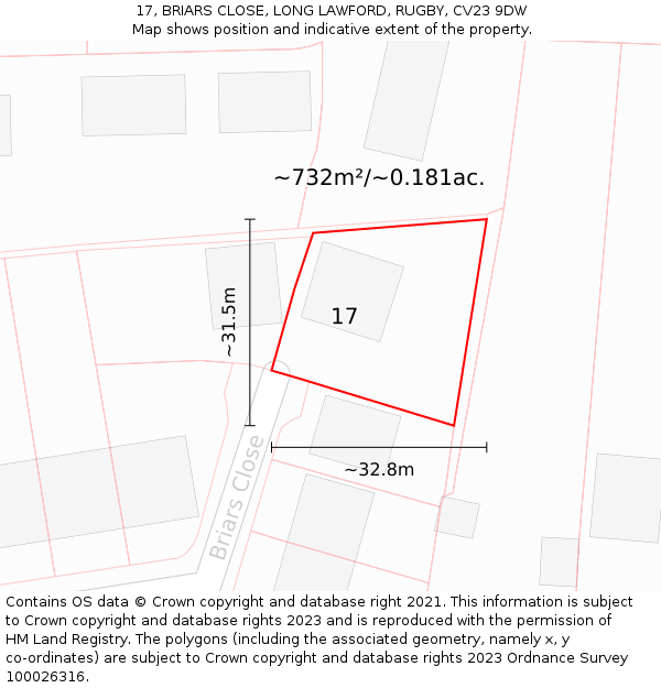 17, BRIARS CLOSE, LONG LAWFORD, RUGBY, CV23 9DW: Plot and title map
