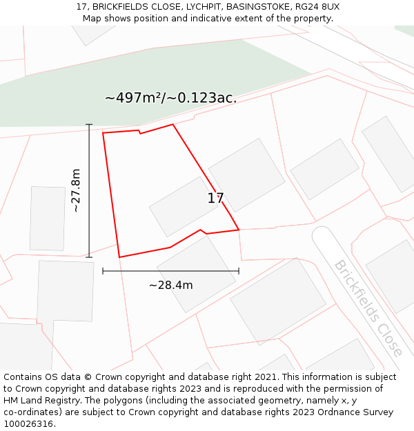 17, BRICKFIELDS CLOSE, LYCHPIT, BASINGSTOKE, RG24 8UX: Plot and title map