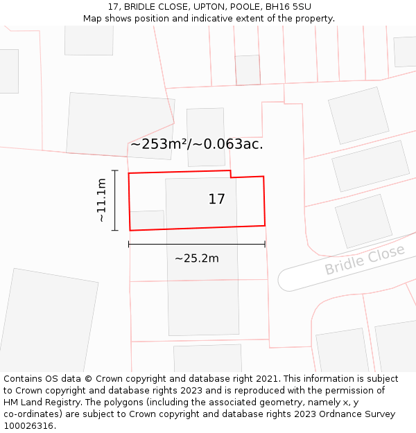 17, BRIDLE CLOSE, UPTON, POOLE, BH16 5SU: Plot and title map