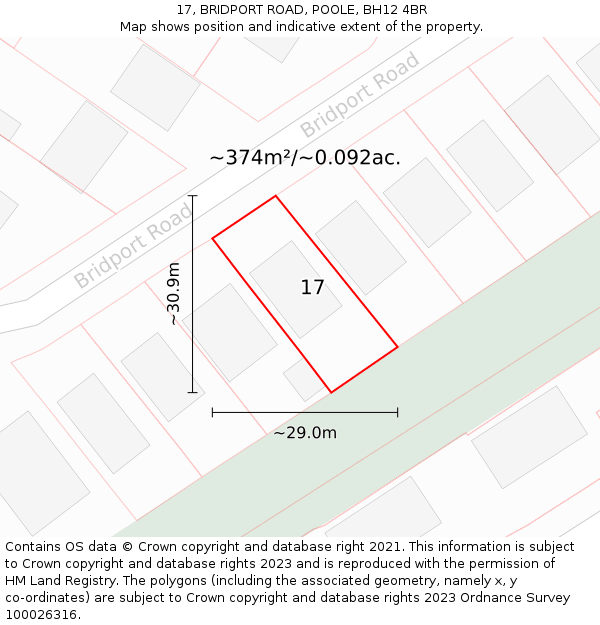 17, BRIDPORT ROAD, POOLE, BH12 4BR: Plot and title map