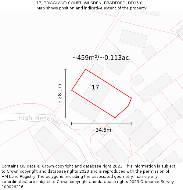 17, BRIGGLAND COURT, WILSDEN, BRADFORD, BD15 0HL: Plot and title map