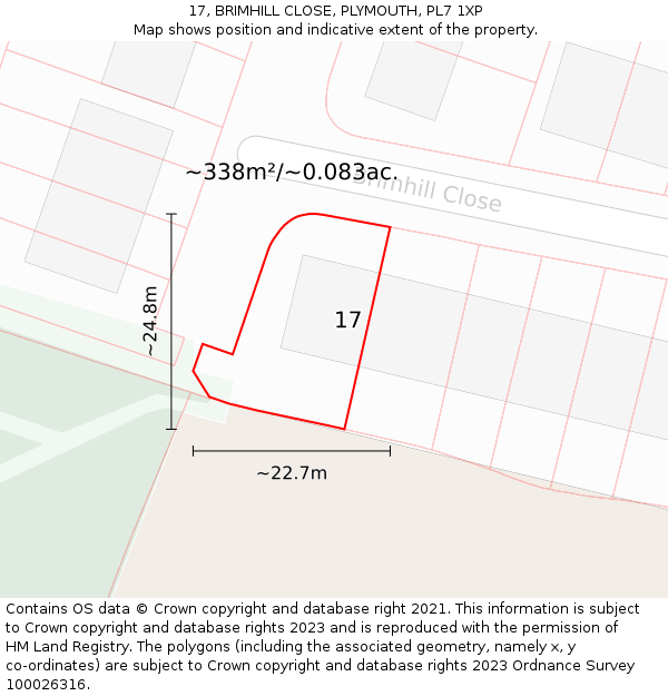 17, BRIMHILL CLOSE, PLYMOUTH, PL7 1XP: Plot and title map