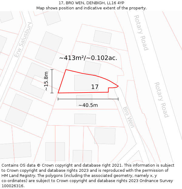 17, BRO WEN, DENBIGH, LL16 4YP: Plot and title map
