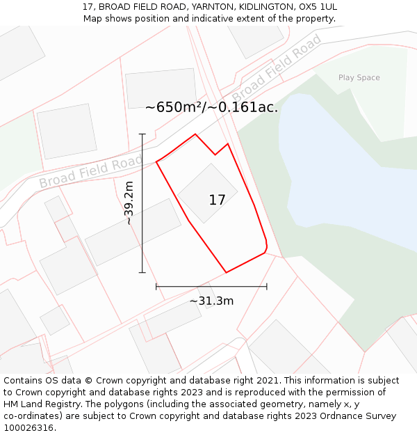 17, BROAD FIELD ROAD, YARNTON, KIDLINGTON, OX5 1UL: Plot and title map