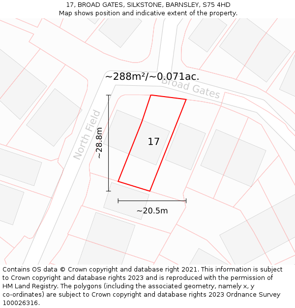 17, BROAD GATES, SILKSTONE, BARNSLEY, S75 4HD: Plot and title map