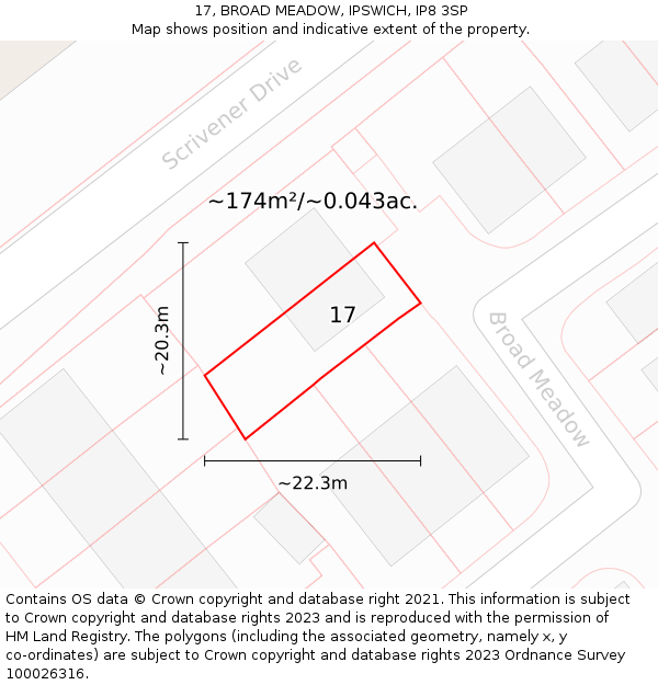 17, BROAD MEADOW, IPSWICH, IP8 3SP: Plot and title map