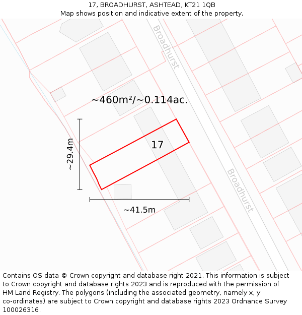 17, BROADHURST, ASHTEAD, KT21 1QB: Plot and title map