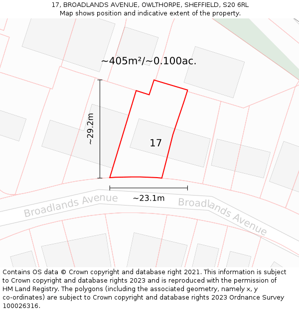 17, BROADLANDS AVENUE, OWLTHORPE, SHEFFIELD, S20 6RL: Plot and title map