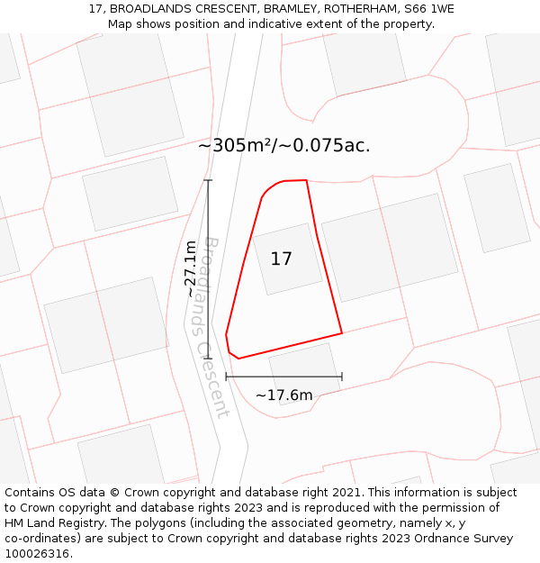 17, BROADLANDS CRESCENT, BRAMLEY, ROTHERHAM, S66 1WE: Plot and title map