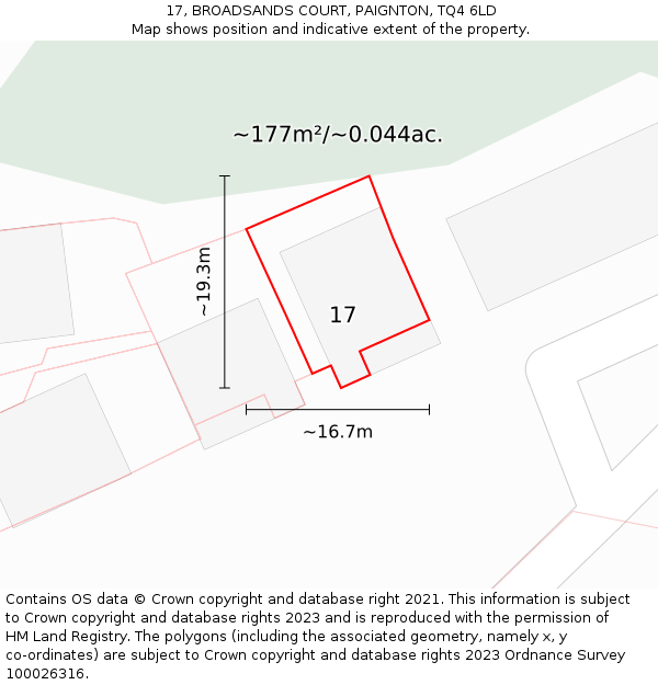 17, BROADSANDS COURT, PAIGNTON, TQ4 6LD: Plot and title map