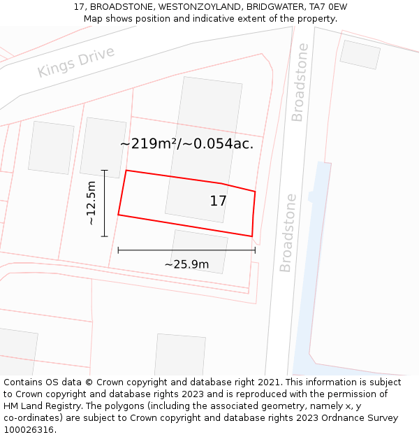 17, BROADSTONE, WESTONZOYLAND, BRIDGWATER, TA7 0EW: Plot and title map