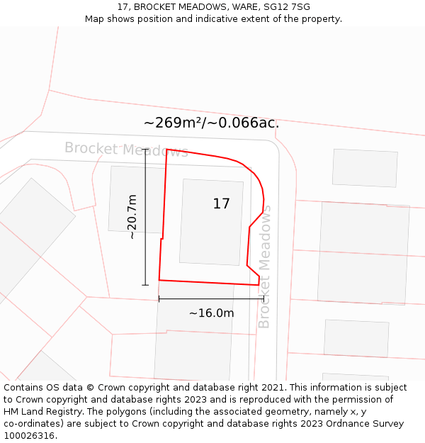 17, BROCKET MEADOWS, WARE, SG12 7SG: Plot and title map