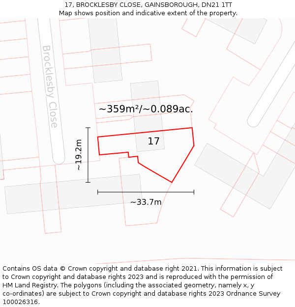 17, BROCKLESBY CLOSE, GAINSBOROUGH, DN21 1TT: Plot and title map