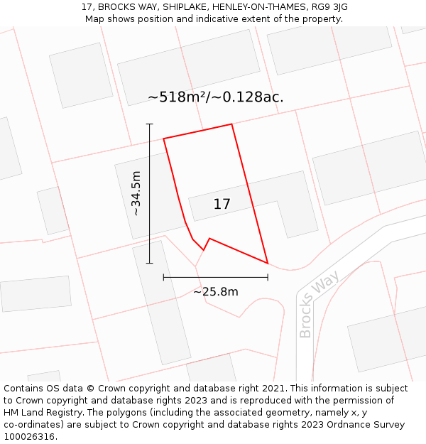 17, BROCKS WAY, SHIPLAKE, HENLEY-ON-THAMES, RG9 3JG: Plot and title map