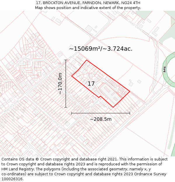 17, BROCKTON AVENUE, FARNDON, NEWARK, NG24 4TH: Plot and title map