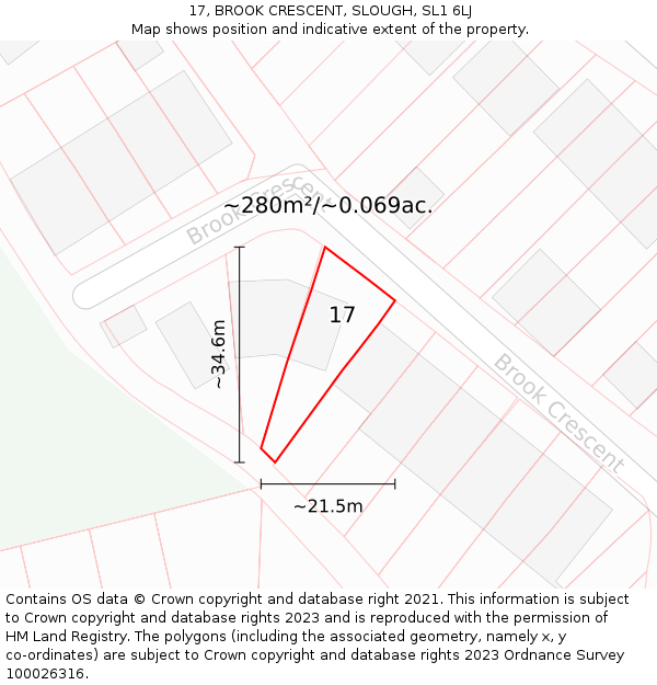 17, BROOK CRESCENT, SLOUGH, SL1 6LJ: Plot and title map
