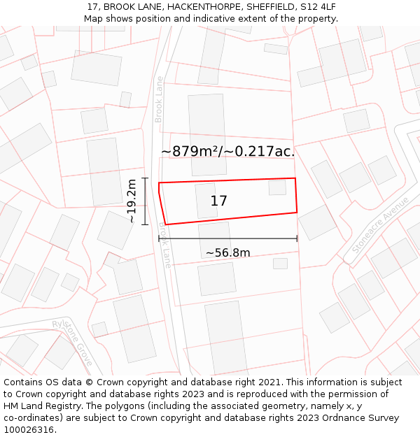 17, BROOK LANE, HACKENTHORPE, SHEFFIELD, S12 4LF: Plot and title map