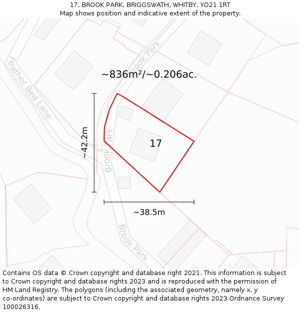 17, BROOK PARK, BRIGGSWATH, WHITBY, YO21 1RT: Plot and title map