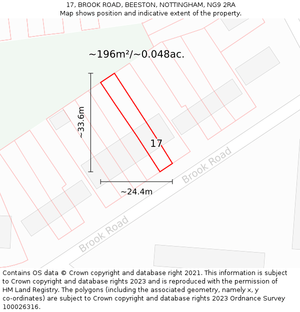 17, BROOK ROAD, BEESTON, NOTTINGHAM, NG9 2RA: Plot and title map