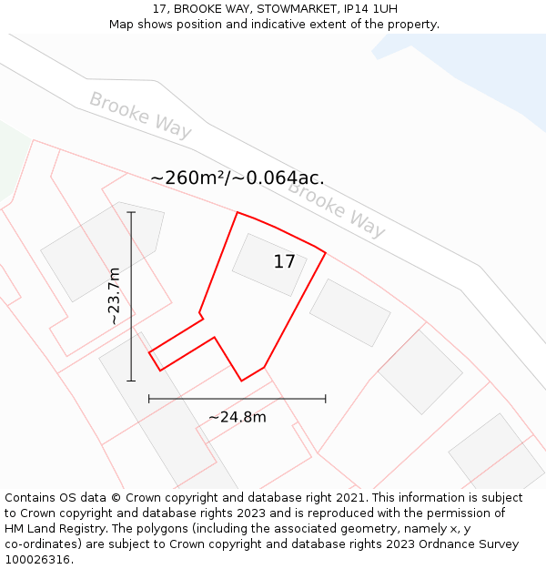 17, BROOKE WAY, STOWMARKET, IP14 1UH: Plot and title map