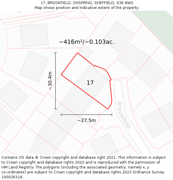 17, BROOKFIELD, OXSPRING, SHEFFIELD, S36 8WG: Plot and title map